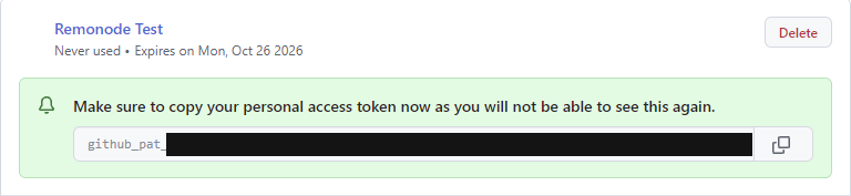 The token, shown once